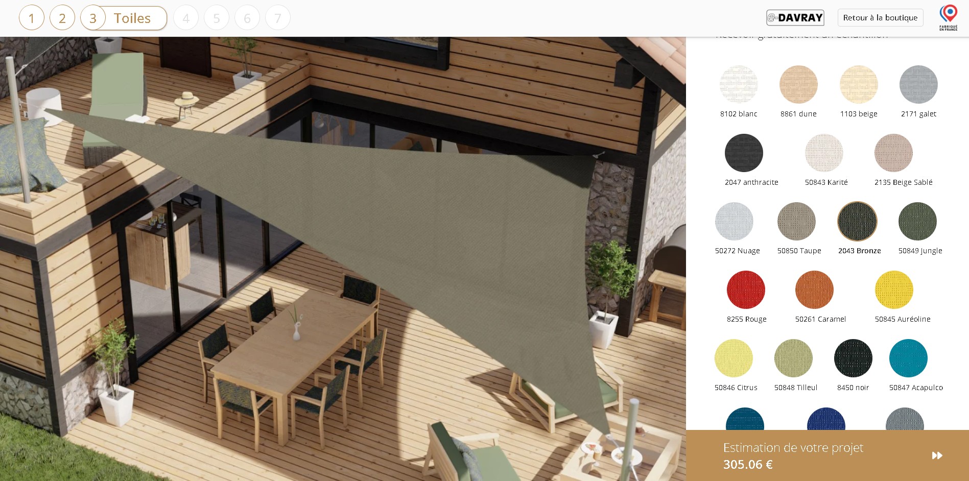 intégration de la couleur bronze sur une voile d'ombrage